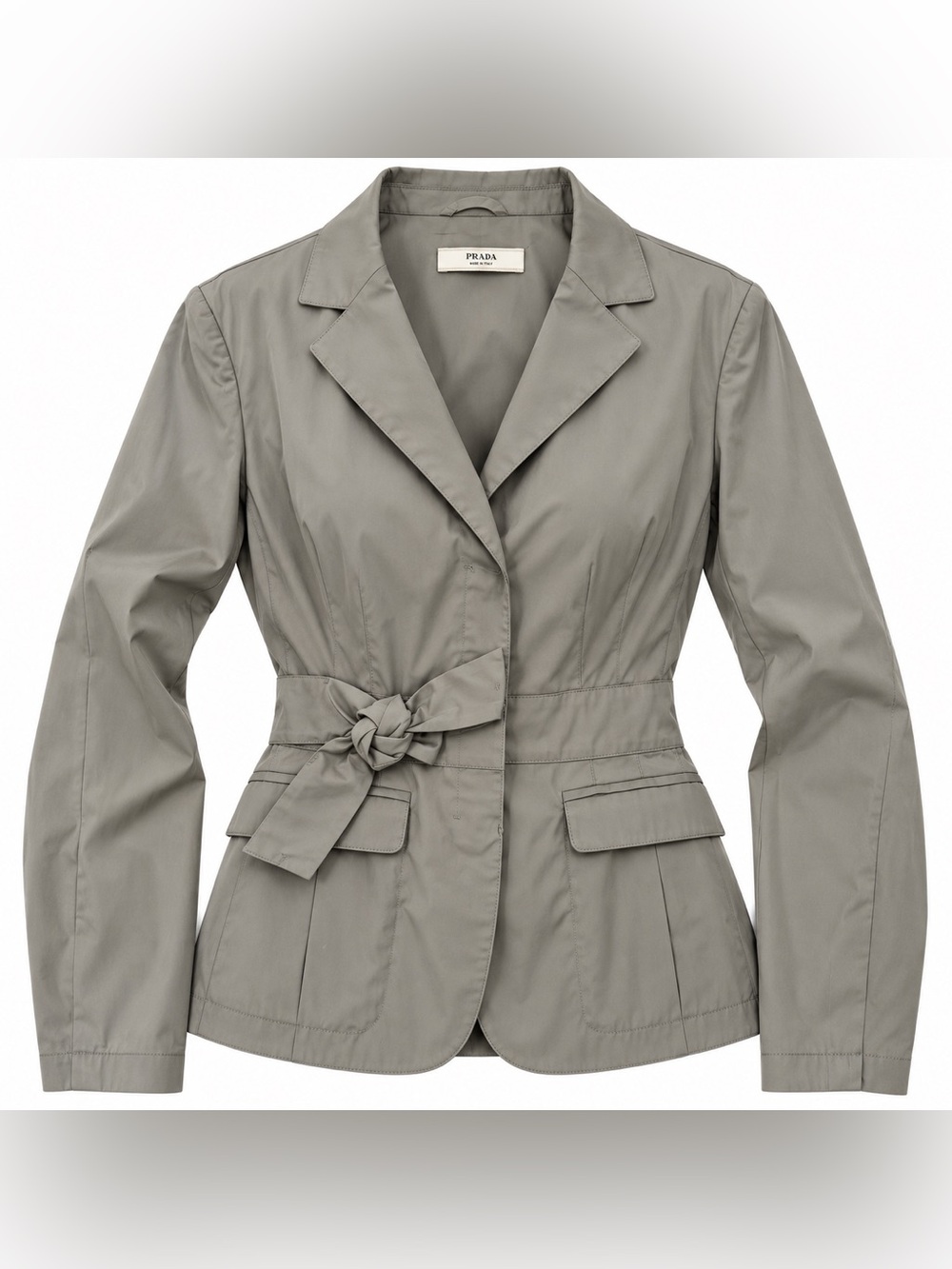 Bow Detail Prada Blazer Womens Grey Cotton Stretch IT 40 / US 4